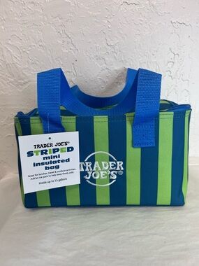 Trader Joe's Striped Insulated Mini Tote Lunch Bag in Blue and Green